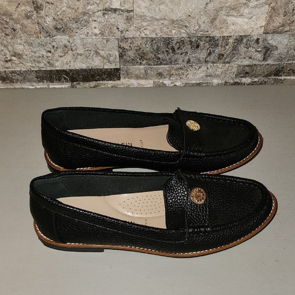AK ANNE KLEIN Black Loafers with Gold Accent Used Once - Picture 1 of 7